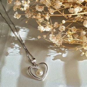 925 Sterling Silver Heart Necklace with Freshwater Pearl